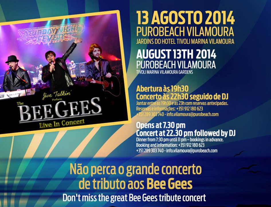 Tee Times Algarve Holidays - Jive Talkin Bee Gees Tribute - Purobeach Summer Sounds Vilamoura, Algarve - Portugal